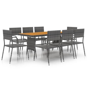 vidaXL, vidaXL 9-tlg. Garten-Essgruppe Poly Rattan Grau