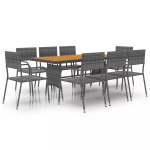 vidaXL, vidaXL 9-tlg. Garten-Essgruppe Poly Rattan Grau