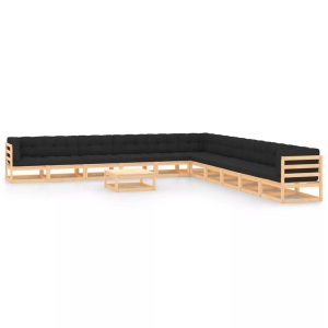 vidaXL, vidaXL 12-tlg. Garten-Lounge-Set mit Anthrazit Kissen Kiefernholz, vidaXL 12-tlg. Garten-Lounge-Set mit Kissen Massivholz Kiefer