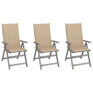 vidaXL, vidaXL Verstellbare Gartenstühle 3 Stk. mit Auflagen Massivholz Akazie, 