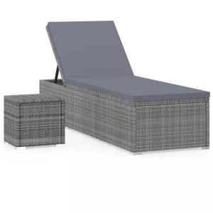 Diverse Hardware, Sonnenliege mit Auflage und Teetisch Poly Rattan Grau, vidaXL Sonnenliege mit Auflage und Teetisch Poly Rattan Grau