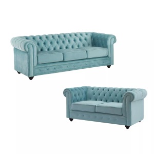 Vente-unique, Sofa 3-Sitzer & 2-Sitzer - Samt - Pastell - CHESTERFIELD Sofa 3-Sitzer & 2-Sitzer - Samt - Pastell - CHESTERFIELD, Vente-unique - Sofa 3-Sitzer & 2-Sitzer - Samt - Pastellblau - CHESTERFIELD, One Size, Himmelblau