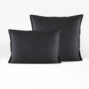 LA REDOUTE INTERIEURS, Kissen- und Nackenrollenbezug Linot aus vorgewaschenem Leinen Kissen- und Nackenrollenbezug Linot aus vorgewaschenem Leinen, La Redoute Intérieurs - Kissen- und Nackenrollenbezug Linot aus vorgewaschenem Leinen, 80X80CM, Schwarz
