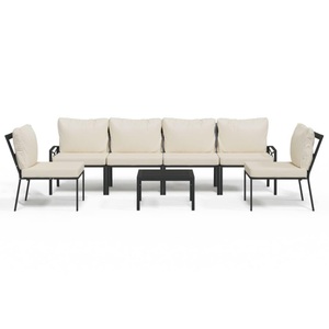 vidaXL, vidaXL 7-tlg. Garten-Lounge-Set mit Sandfarbigen Kissen Stahl, vidaXL 7-tlg. Garten-Lounge-Set mit Sandfarbigen Kissen Stahl