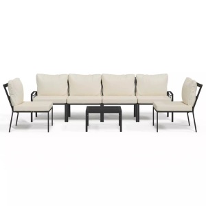 vidaXL, vidaXL 7-tlg. Garten-Lounge-Set mit Sandfarbigen Kissen Stahl, vidaXL 7-tlg. Garten-Lounge-Set mit Sandfarbigen Kissen Stahl