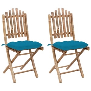 vidaXL, vidaXL Klappbare Gartenstühle 2 Stk. mit Kissen Bambus, vidaXL Klappbare Gartenstühle 2 Stk. mit Kissen Bambus