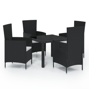 vidaXL, vidaXL 5-tlg. Garten-Essgruppe mit Auflagen Poly Rattan Schwarz, vidaXL 5-tlg. Garten-Essgruppe mit Kissen Poly Rattan Schwarz