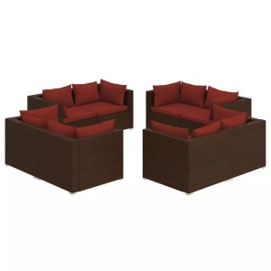 vidaXL, vidaXL 8-tlg. Garten-Lounge-Set mit Kissen Poly Rattan Braun