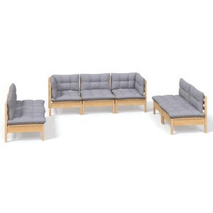 vidaXL, vidaXL 7-tlg. Garten-Lounge-Set mit Grauen Kissen Kiefer Massivholz, 