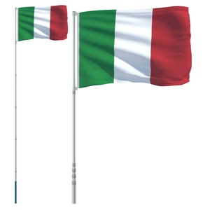 vidaXL, vidaXL Flagge Italiens mit Mast 5,55 m Aluminium, vidaXL Flagge Italiens mit Mast 5,55 m Aluminium