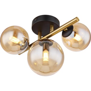mutoni light, Wandleuchte Riha Metall schwarz matt 3xG9 LED, LED-Deckenleuchte Riha, amber, Länge 28,5 cm, 3-flg., Glas