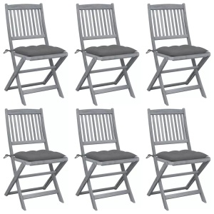 vidaXL, vidaXL Klappbare Gartenstühle 6 Stk. mit Kissen Massivholz Akazie