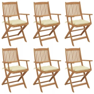 vidaXL, vidaXL Klappbare Gartenstühle 6 Stk. mit Kissen Massivholz Akazie, vidaXL Klappbare Gartenstühle 6 Stk. mit Kissen Massivholz Akazie
