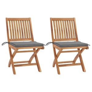 vidaXL, vidaXL Gartenstühle 2 Stk. mit Grauen Kissen Teak Massivholz