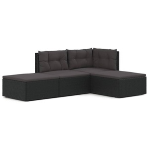 vidaXL, vidaXL 4-tlg. Garten-Lounge-Set mit Kissen Schwarz Poly Rattan, 