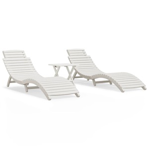 vidaXL, vidaXL Sonnenliegen 2 Stk. mit Tisch Weiß Massivholz Akazie