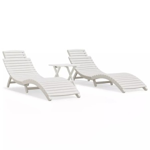 vidaXL, vidaXL Sonnenliegen 2 Stk. mit Tisch Weiß Massivholz Akazie