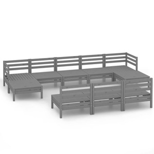 vidaXL, vidaXL 10-tlg. Garten-Lounge-Set Grau Massivholz Kiefer, vidaXL 10-tlg. Garten-Lounge-Set Grau Massivholz Kiefer