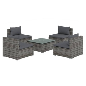 vidaXL, vidaXL 5-tlg. Garten-Lounge-Set mit Kissen Poly Rattan Grau, 
