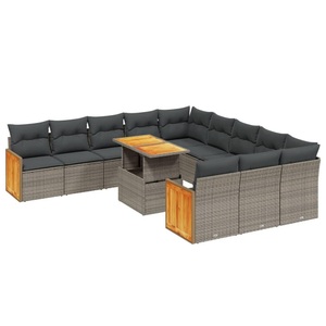 vidaXL, vidaXL 11-tlg. Garten-Sofagarnitur mit Kissen Grau Poly Rattan, vidaXL 11-tlg. Garten-Sofagarnitur mit Kissen Grau Poly Rattan