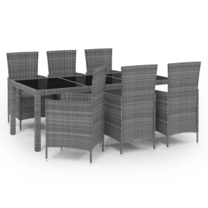 vidaXL, vidaXL 7-tlg. Garten-Essgruppe mit Auflagen Poly Rattan Grau, vidaXL 7-tlg. Garten-Essgruppe mit Kissen Poly Rattan Grau