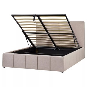 Beliani, Beliani - Bett mit Stauraum aus Stoff CASTELNAVET, 160X200CM, Taupe