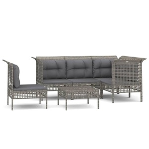 vidaXL, vidaXL 6-tlg. Garten-Lounge-Set mit Kissen Grau Poly Rattan