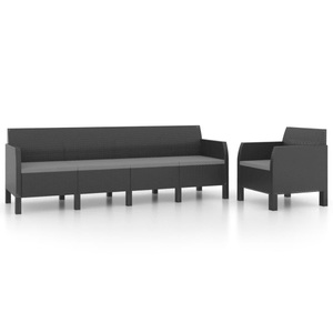 vidaXL, vidaXL 2-tlg. Garten-Lounge-Set mit Kissen PP Anthrazit, vidaXL 2-tlg. Garten-Lounge-Set mit Kissen PP Rattan Anthrazit
