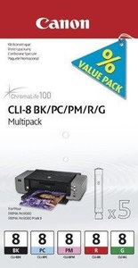 Canon, Tinte Multipack CLI-8, Canon CLI-8BK/PC/PM/R/G Original Tintenpatrone 0620B027 Schwarz & 4 Farbig 4 Stück Multipack