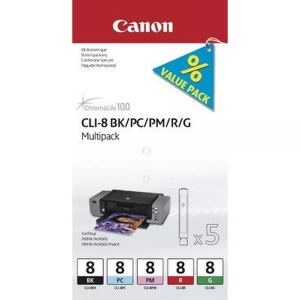 Canon, Tinte Multipack CLI-8, Canon CLI-8BK/PC/PM/R/G Original Tintenpatrone 0620B027 Schwarz & 4 Farbig 4 Stück Multipack