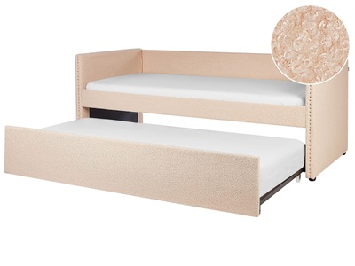 Beliani, Bett mit Lattenrost aus Bouclé Glamourös TROYES Bett mit Lattenrost aus Bouclé Glamourös TROYES