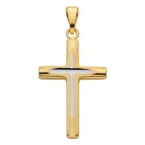 MUAU Schmuck, Anhänger Kreuz Gelbgold 750, 27x14mm Damen Gelbgold ONE SIZE, MUAU Schmuck - Anhänger Kreuz Gelbgold/Weissgold 750, 27x14mm, One Size, Multicolor
