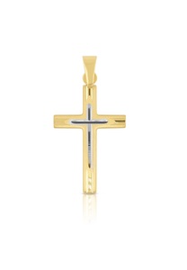 MUAU Schmuck, Anhänger Kreuz Gelbgold 750, 27x14mm Damen Gelbgold ONE SIZE, MUAU Schmuck - Anhänger Kreuz Gelbgold/Weissgold 750, 27x14mm, One Size, Multicolor