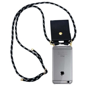 Cadorabo, Cadorabo Handy Kette für Apple iPhone 6 PLUS / iPhone 6S PLUS in SCHWARZ SILBER – Silikon Necklace Umhänge Hülle mit Gold Ringen, Kordel Band Schnu..., Cadorabo - Handy Kette für Apple iPhone 6 PLUS 6S Silikon mit Gold Ringen, Schwarz Leicht