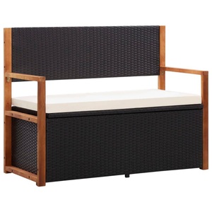 Diverse Hardware, Bank mit Stauraum 110 cm Poly Rattan Massivholz Akazie Schwarz