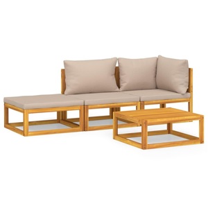 vidaXL, vidaXL 4-tlg. Garten-Lounge-Set mit Taupe Kissen Massivholz