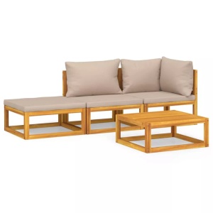 vidaXL, vidaXL 4-tlg. Garten-Lounge-Set mit Taupe Kissen Massivholz, vidaXL 4-tlg. Garten-Lounge-Set mit Taupe Kissen Massivholz