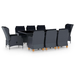 vidaXL, vidaXL 9-tlg. Garten-Essgruppe mit Auflagen Poly Rattan Dunkelgrau