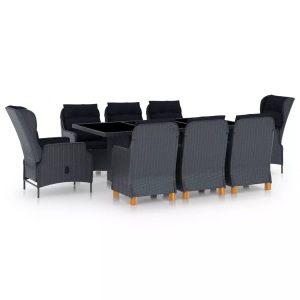 vidaXL, vidaXL 9-tlg. Garten-Essgruppe mit Auflagen Poly Rattan Dunkelgrau