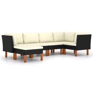 vidaXL 6-tlg. Garten-Lounge-Set mit Kissen Poly Rattan Schwarz