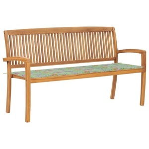 vidaXL, vidaXL Stapelbare Gartenbank mit Auflage 159 cm Massivholz Teak, 