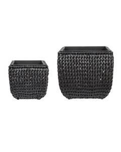 Beliani, Set Mit 2 Blumentöpfen Aus Pe Rattan Rustikal Berberis Unisex Charcoal Black ONE SIZE, Beliani - Set mit 2 Blumentöpfen aus PE Rattan Rustikal BERBERIS, One Size, Schwarz