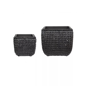 Beliani, Set Mit 2 Blumentöpfen Aus Pe Rattan Rustikal Berberis Unisex Charcoal Black ONE SIZE, Beliani - Set mit 2 Blumentöpfen aus PE Rattan Rustikal BERBERIS, One Size, Schwarz