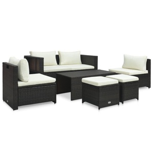 Diverse Hardware, 6-tlg. Garten-Lounge-Set mit Auflagen Poly Rattan Schwarz
