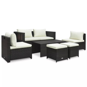 Diverse Hardware, 6-tlg. Garten-Lounge-Set mit Auflagen Poly Rattan Schwarz
