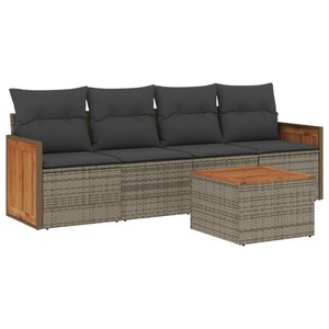 vidaXL, vidaXL 5-tlg. Garten-Sofagarnitur mit Kissen Grau Poly Rattan, vidaXL 5-tlg. Garten-Sofagarnitur mit Kissen Grau Poly Rattan