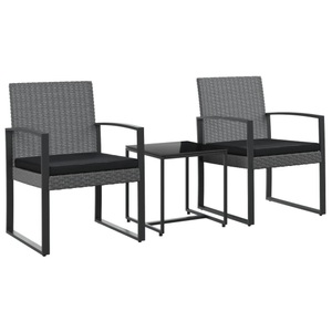vidaXL, vidaXL 3-tlg. Garten-Essgruppe mit Kissen Dunkelgrau PP-Rattan, vidaXL 3-tlg. Garten-Essgruppe mit Kissen Dunkelgrau PP-Rattan