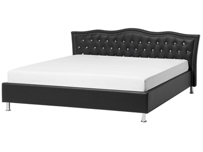 Beliani, Beliani Bett Kunstleder schwarz Lattenrost 180 x 200 cm METZ, Beliani - Bett mit Lattenrost aus Kunstleder Glamourös METZ, 180x200 cm, Schwarz