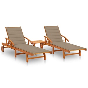 vidaXL, vidaXL Sonnenliegen 2 Stk. mit Tisch und Auflagen Massivholz Akazie, vidaXL Sonnenliegen 2 Stk. mit Tisch und Auflagen Massivholz Akazie