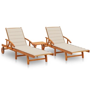 vidaXL, vidaXL Sonnenliegen 2 Stk. mit Tisch und Auflagen Massivholz Akazie